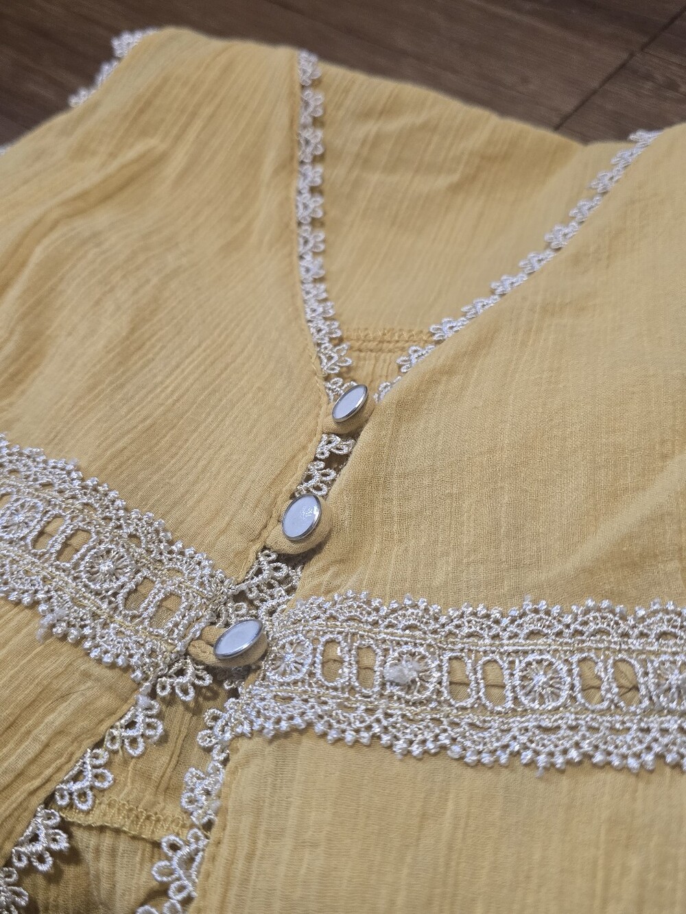 Bohemian Flowy Yellow Lace Trim Button-Front Tank Top Boho Cottagecore Layering